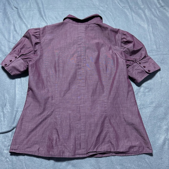 Moda International Women’s Ruffle Front Purple Short Sleeve Cotton Blouse, XL - Picture 2 of 13